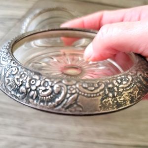4 pc vintage glass and plated crown coasters